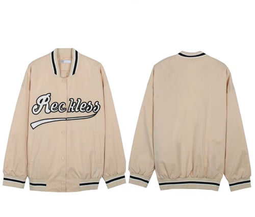 All Beige Varsity Jacket For Her - American Vintage Style Oversized Patchwork Baseball Bomber | Retro Streetwear Idea