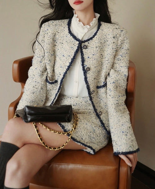 Elegant Style Tweed Cropped Blazer Jacket - Trendy Vintage Style Outfit for Spring/Summer| High Quality Short Suit Top