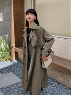 Elegant Double Buttons Trench Coat Jacket Dark Brown- Coats Jackets Outfit for Spring/Summer