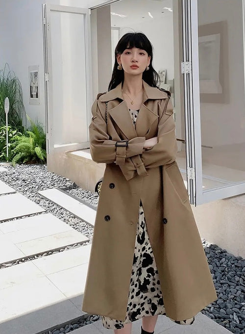 Elegant Double Buttons Trench Coat Jacket Dark Brown- Coats Jackets Outfit for Spring/Summer