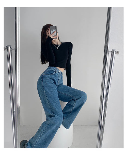 Women Streetwear Jeans Trousers Denim Pants - Vintage Baggy Relaxed Fit Wide Leg High Rise Trousers w/ Butoons | Y2K Streetwear