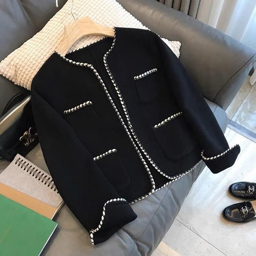 Black Elegant Style Tweed Cropped Blazer Jacket - Trendy Vintage Style Outfit for Winter/Spring| High Quality Short Suit Top