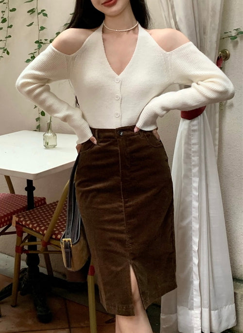 Chic V-neck Slim Long Sleeve Cardigan – Summer Knitted Stretchy Off The Shoulder Style Cotton | Elegant Basic Fashion Piece