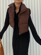 Sleeveless Vest Gilet For Her - One Size Puffer Vest Short Padded Jacket Dark Brown | New Short Vest