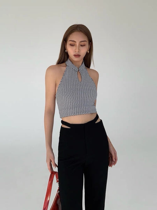Women Sleeveless Crop Top - Sexy Off The Shoulder Backless Cropped Tops w/ Halter & Cut Out Neck  | Elegant Basic Fashion Piece