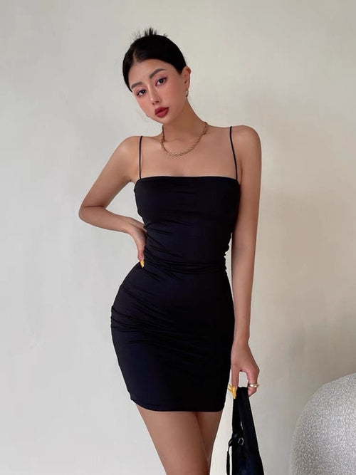 Chic Women Sleeveless Dress - Sexy Stretchy Bodycon Style Cotton Mini Dress w/ Halter Neck | Elegant Basic Fashion Piece