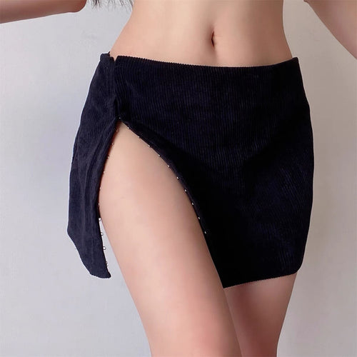 Two Pieces Set | Women Velvet Sleeveless Front Cross Hem Halter Crop Top & Mini Hem Split Skirt