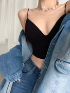 Sexy Women Sleeveless Bra Crop Top - Bodycon Cropped Tops w/ Halter & Cut Out Neck | Elegant One Size Basic Fashion Piece