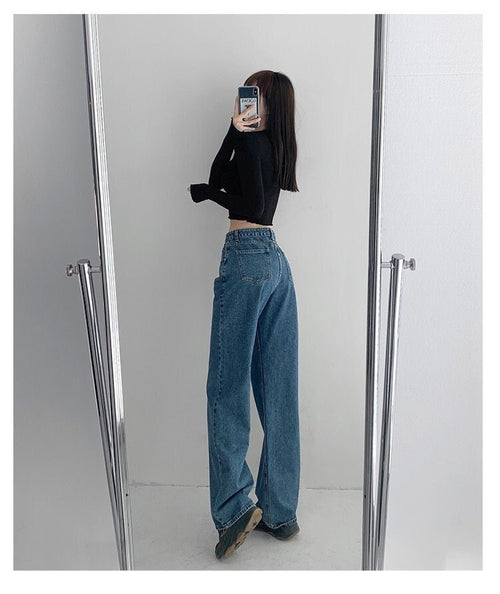 Women Streetwear Jeans Trousers Denim Pants - Vintage Baggy Relaxed Fit Wide Leg High Rise Trousers w/ Butoons | Y2K Streetwear