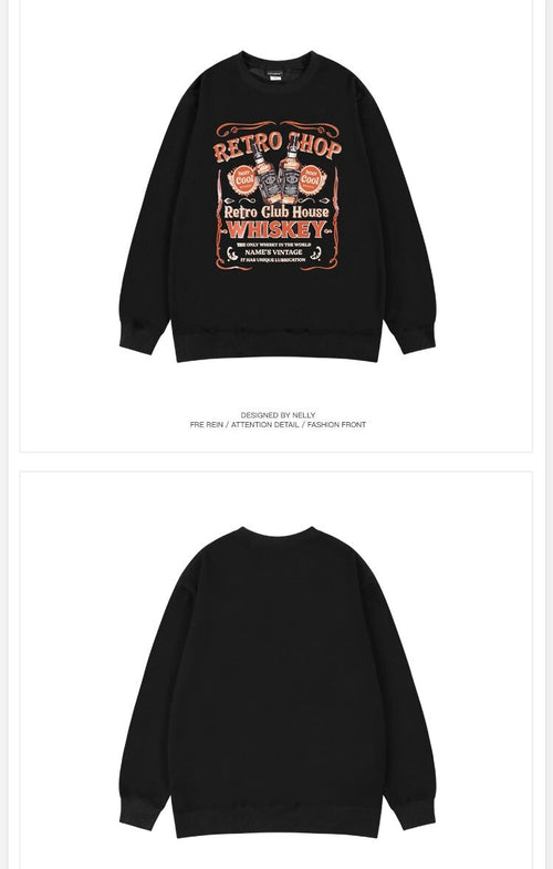 Vintage Crew Neck Sweatshirt For Unisex - Vintage Thick Cotton Oversized Long Sleeves Sweatshirt Sweater for Autumn and Winter | Retro