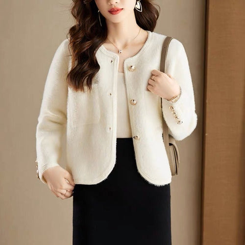 Women Elegant Scoop Neck Long Sleeves Cardigan – Knitted Cotton w/ Notched Buttons Cardigan Tops Jacket | Classic Basic Fashion